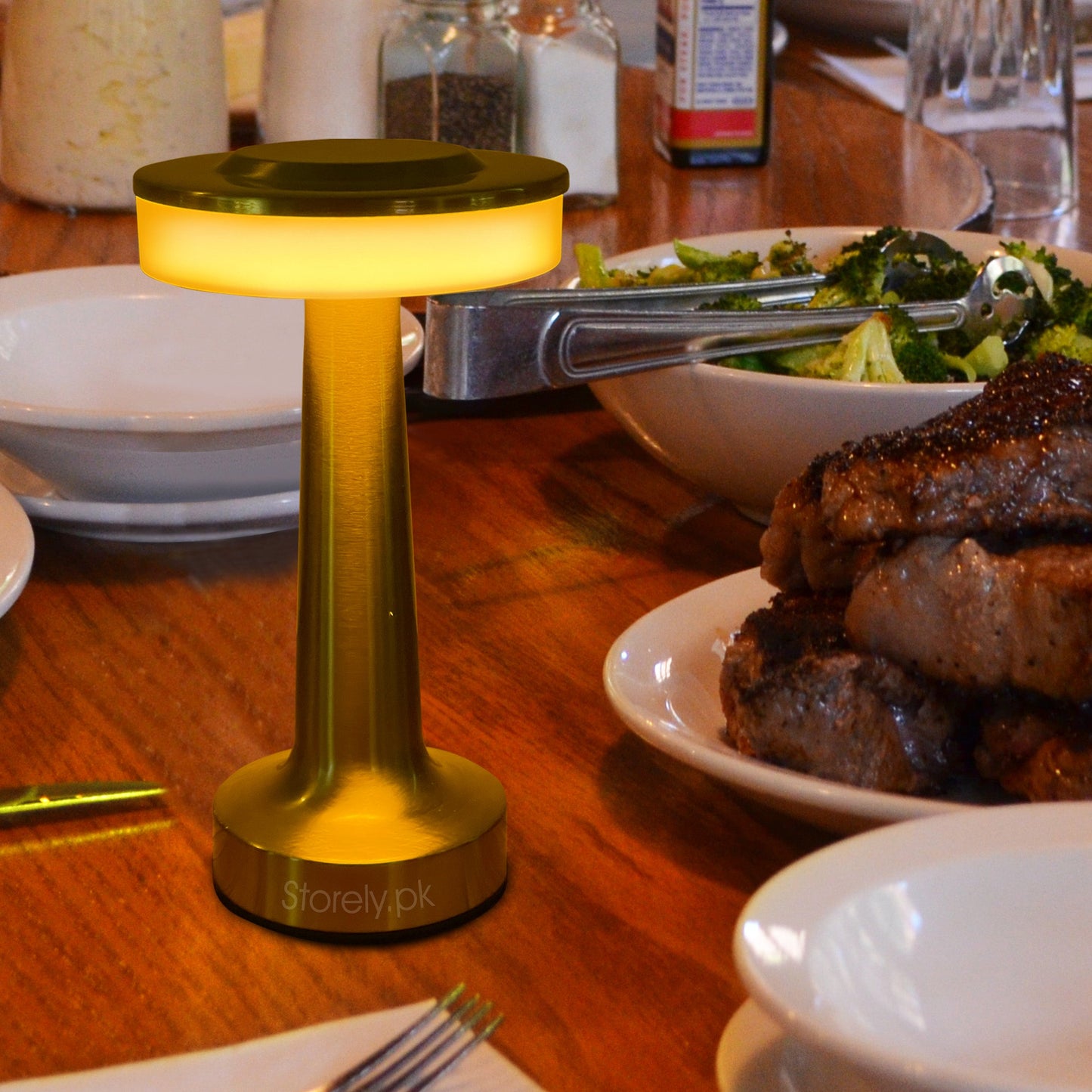 Orbit Touch Sense LED Table Lamp – Rechargeable, Three Color Light - Warm Glow for Dinning Setups, Banquet Halls and Restaurants