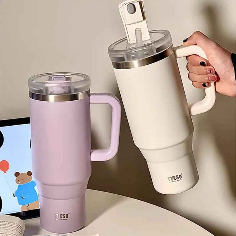 TYESO® Spill-Proof Stainless Steel Tumbler with Straw & Cleaning Brush (900ml) (TS-8868)
