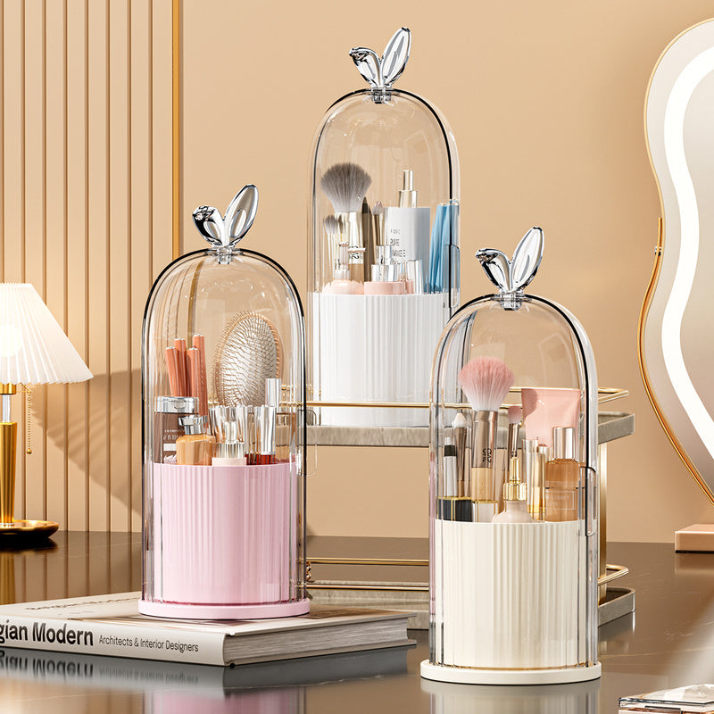 360° Rotating Makeup Brush Holder Cosmetic, Lipstick, Eyebrow Pencil, Eye Shadow, Toothbrush Organizer with Clear Lid Dustproof, Waterproof