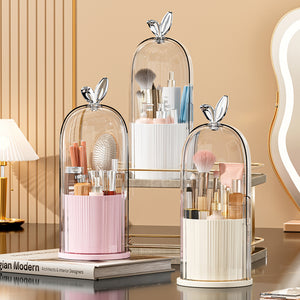 360° Rotating Makeup Brush Holder Cosmetic, Lipstick, Eyebrow Pencil, Eye Shadow, Toothbrush Organizer with Clear Lid Dustproof, Waterproof