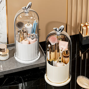 360° Rotating Makeup Brush Holder Cosmetic, Lipstick, Eyebrow Pencil, Eye Shadow, Toothbrush Organizer with Clear Lid Dustproof, Waterproof