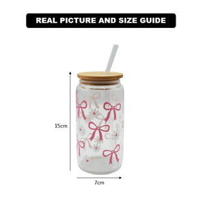 Printed Bow Glass Tumbler with Straw