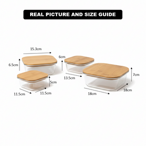 4Pcs Airtight Bamboo-Lid Glass Bowls Set – Square