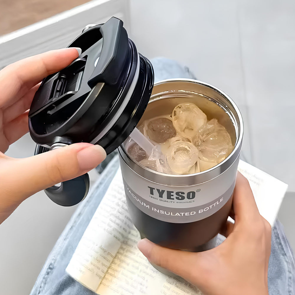 TYESO® SteelCore Stainless Steel Dual-Lid Tumbler with Top-Handle (900ml) (TS-8828)