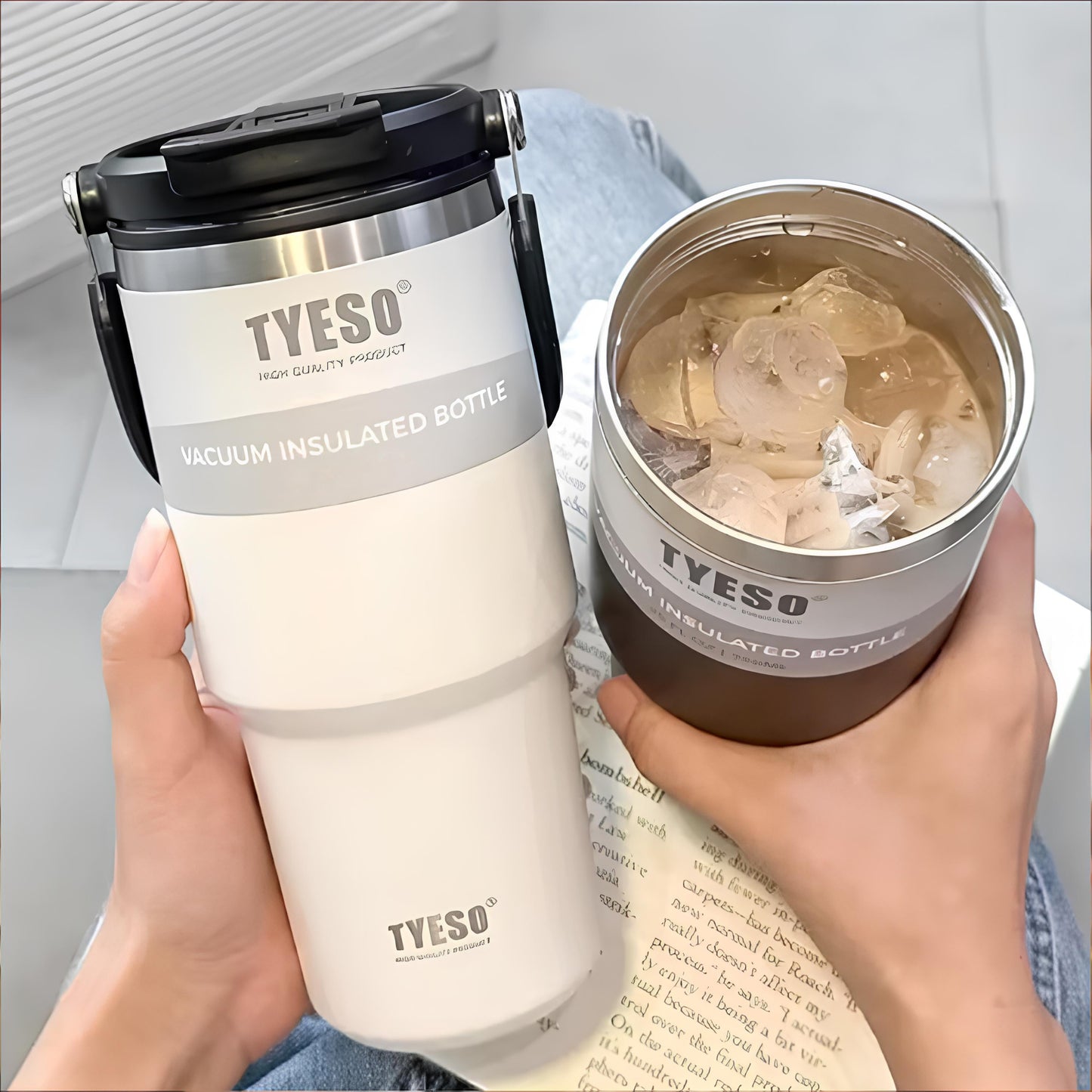 TYESO® SteelCore Stainless Steel Dual-Lid Tumbler with Top-Handle (900ml) (TS-8828)