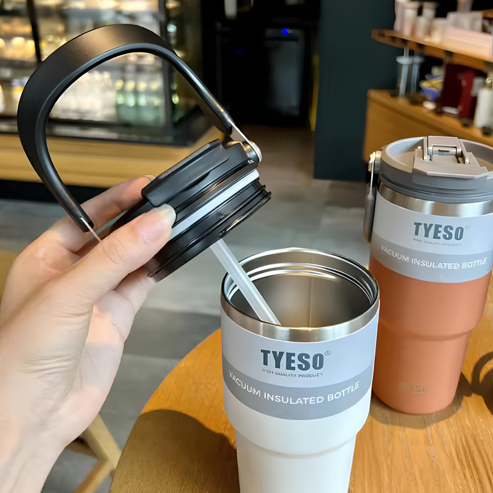 TYESO® SteelCore Stainless Steel Dual-Lid Tumbler with Top-Handle (900ml) (TS-8828)