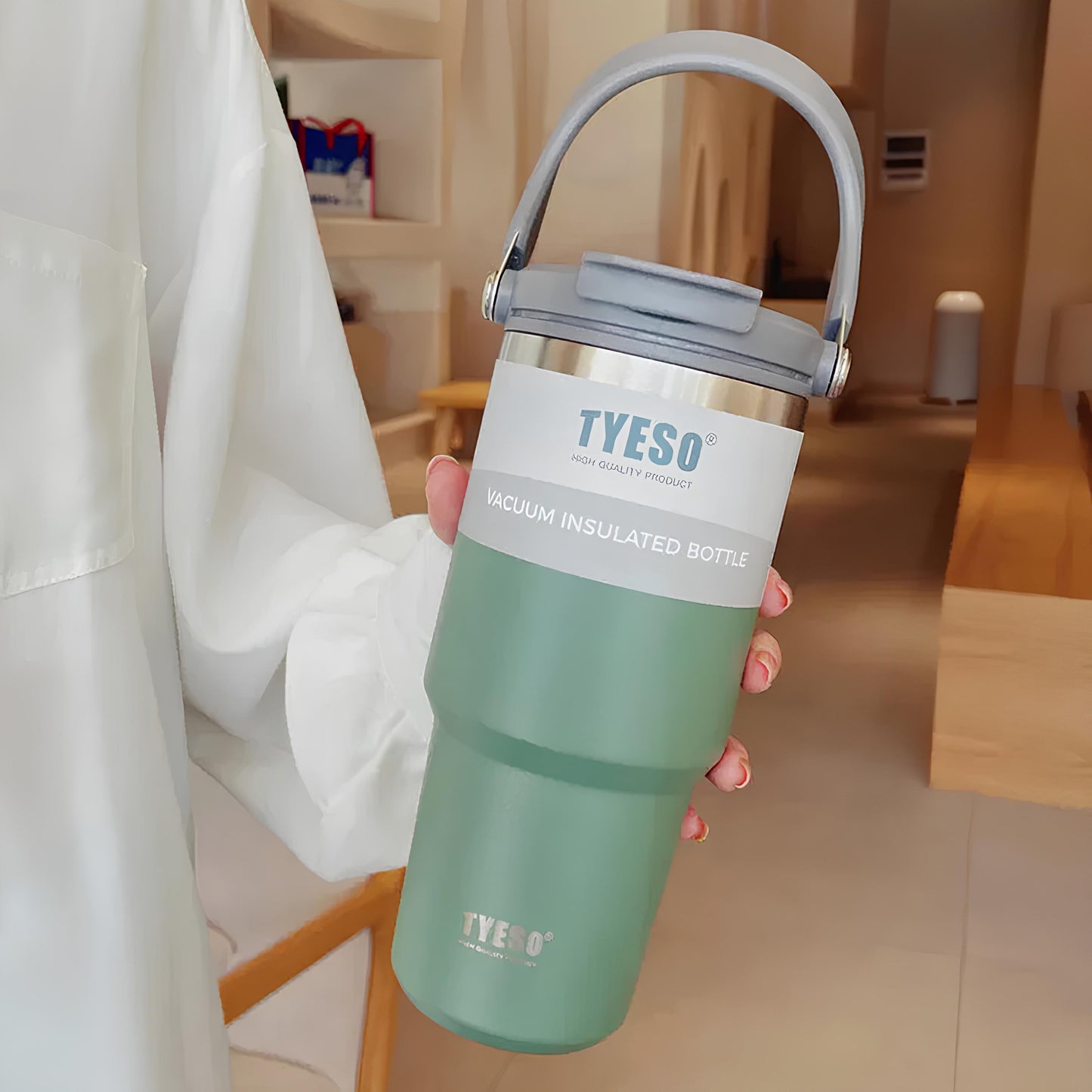 TYESO® SteelCore Stainless Steel Dual-Lid Tumbler with Top-Handle (900ml) (TS-8828)