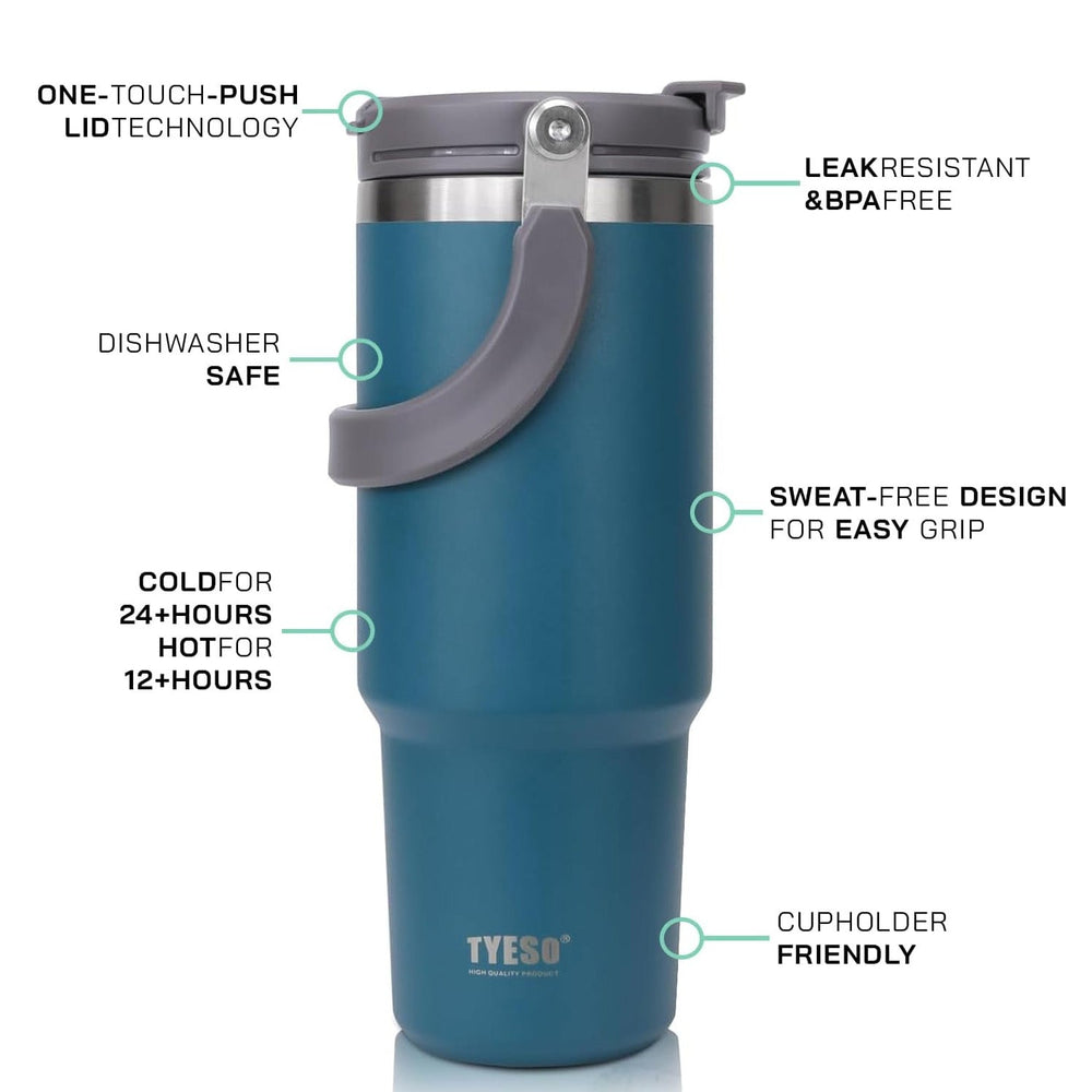 TYESO® SteelCore Stainless Steel Dual-Lid Tumbler with Top-Handle (900ml) (TS-8828)