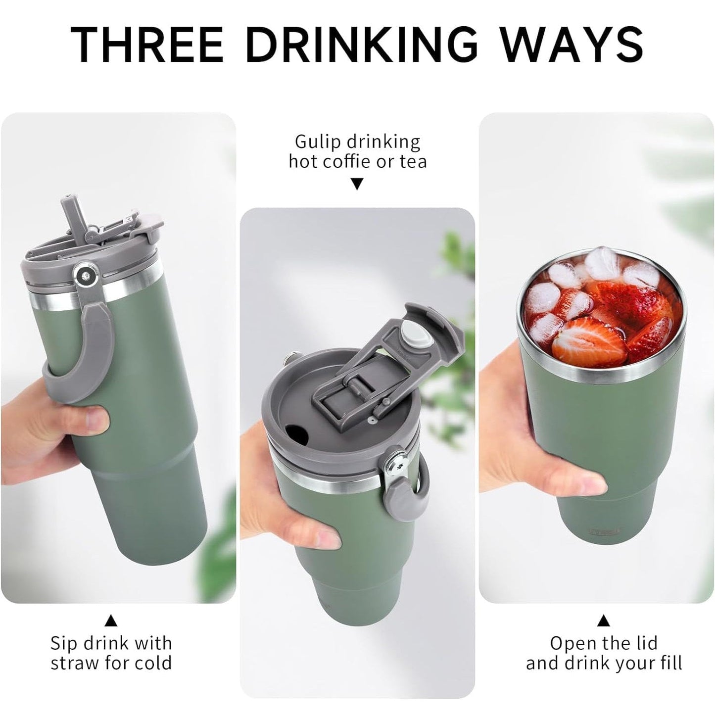 TYESO® SteelCore Stainless Steel Dual-Lid Tumbler with Top-Handle (900ml) (TS-8828)