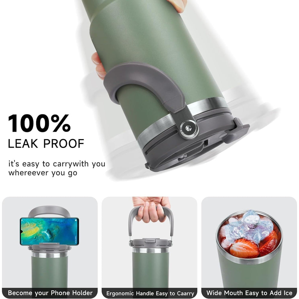 TYESO® SteelCore Stainless Steel Dual-Lid Tumbler with Top-Handle (900ml) (TS-8828)