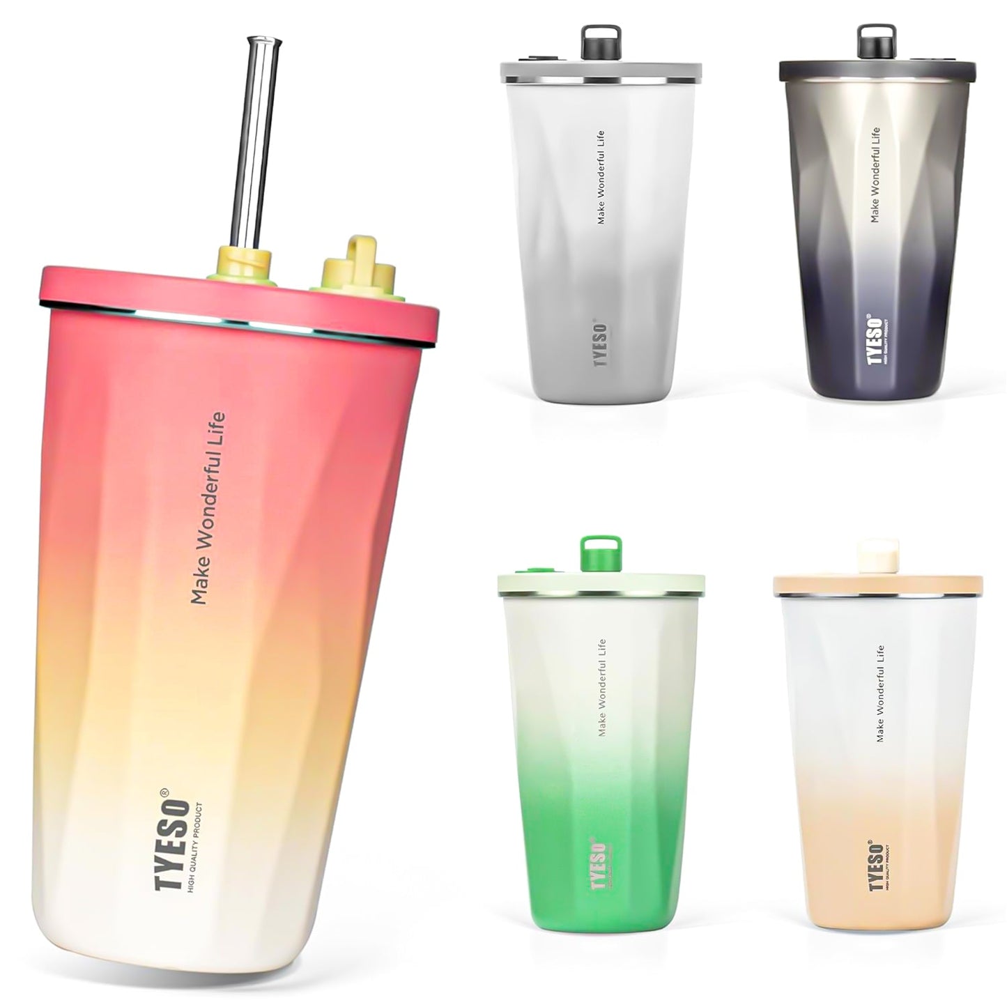 TYESO® Vacuum Insulated Tumbler with Pop-up Steel Straw (600ml) (TS-8848B)