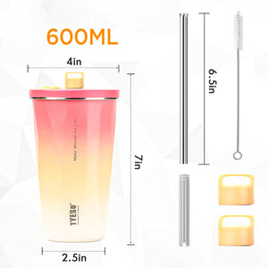 TYESO® Vacuum Insulated Tumbler with Pop-up Steel Straw (600ml) (TS-8848B)