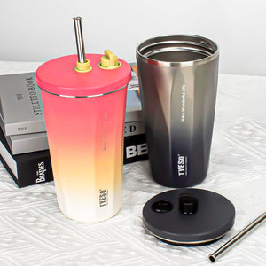 TYESO® Vacuum Insulated Tumbler with Pop-up Steel Straw (600ml) (TS-8848B)