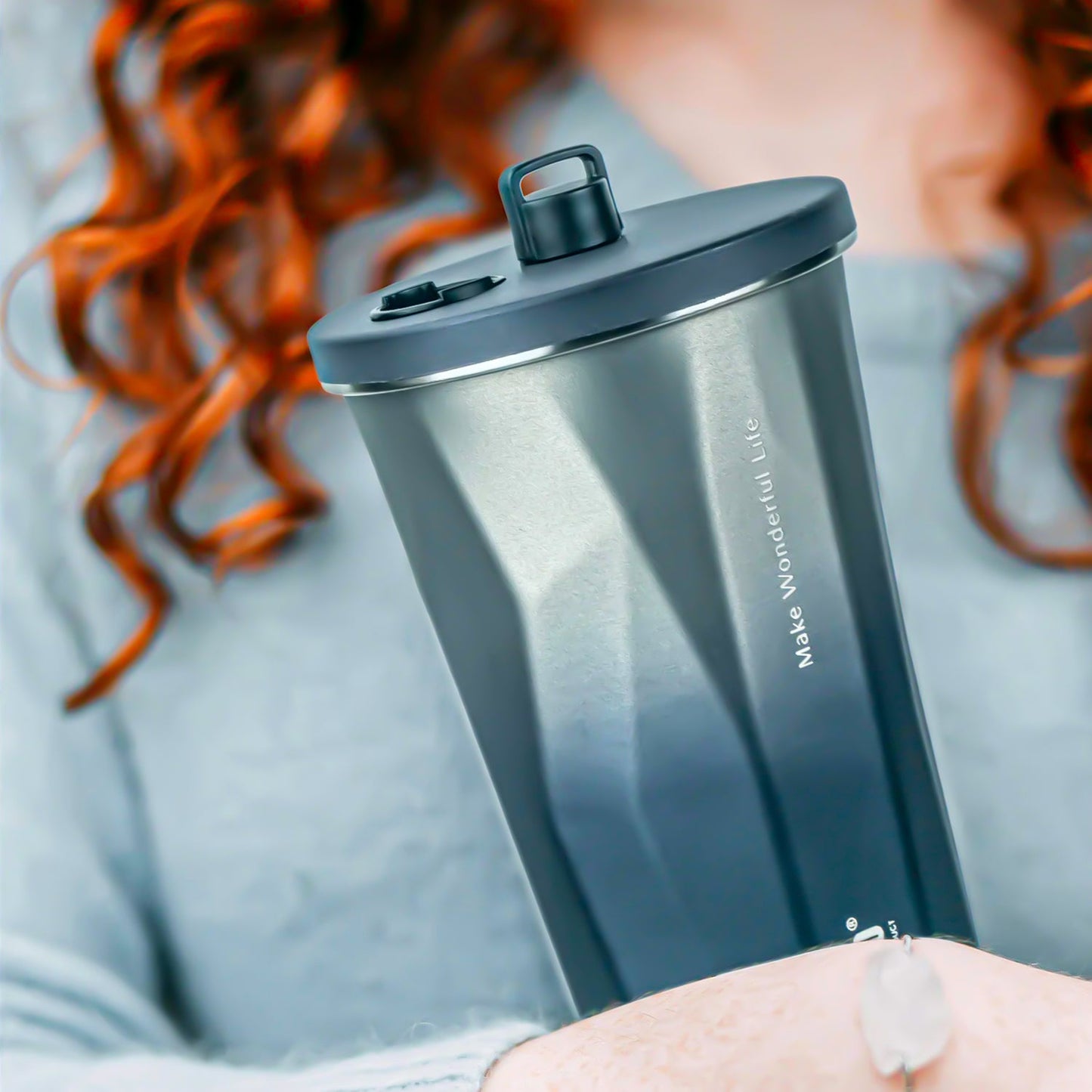 TYESO® Vacuum Insulated Tumbler with Pop-up Steel Straw (600ml) (TS-8848B)