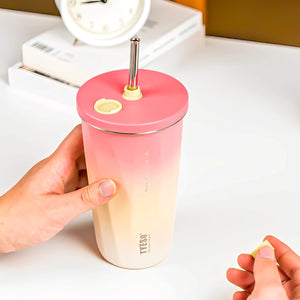 TYESO® Vacuum Insulated Tumbler with Pop-up Steel Straw (600ml) (TS-8848B)