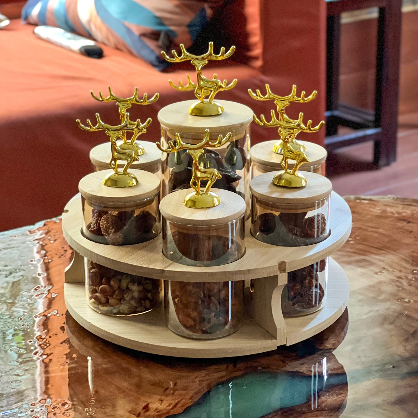 TintedGold 7-Pcs Rotating Storage Jars Station (1109)