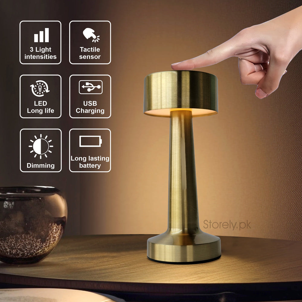 Dumbbell Shape Retro Style Rechargeable Metal Touch Lamp - USB Charge LED Light for Modern Spaces and Restaurants