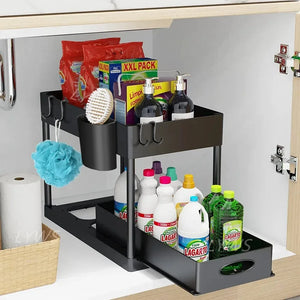 2 Tier Under Sink Sliding Storage Basket