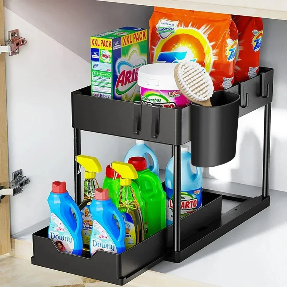 2 Tier Under Sink Sliding Storage Basket