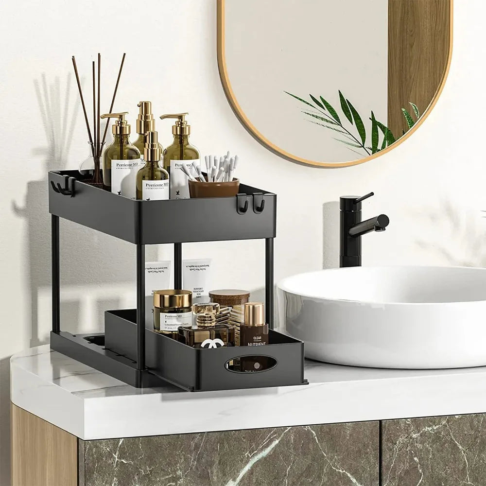 2 Tier Under Sink Sliding Storage Basket