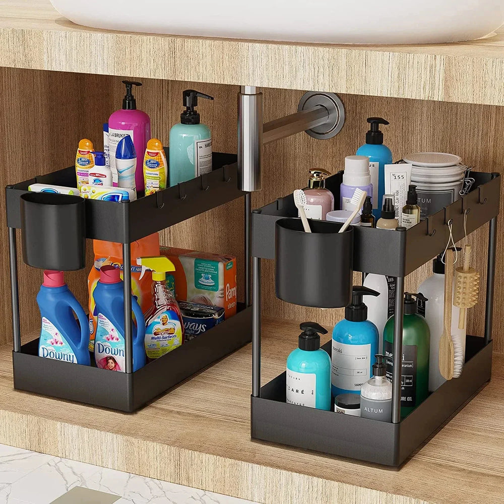 2 Tier Under Sink Sliding Storage Basket