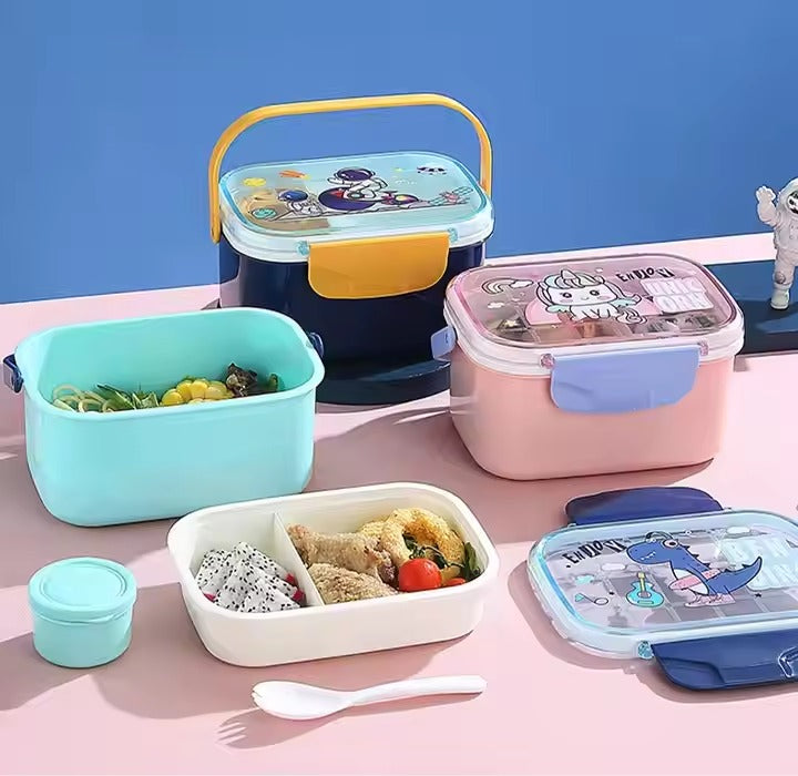 Snap & Munch Double Decker Lunch Box with Handle, Sauce Bowl, and Spoon