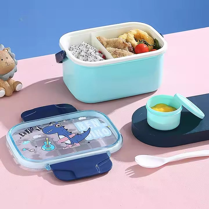 Snap & Munch Double Decker Lunch Box with Handle, Sauce Bowl, and Spoon