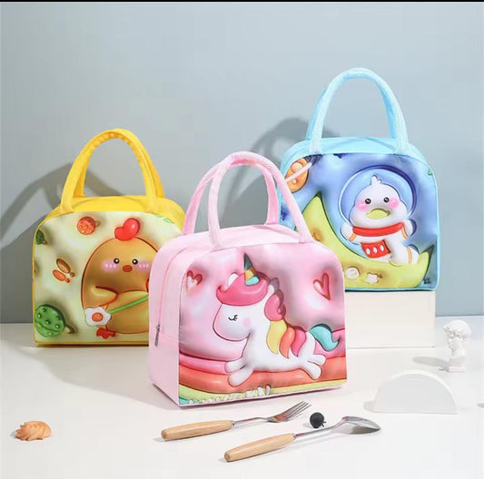 Colorful Cartoon Insulated Lunch Bags (Parachute Material) – Perfect for School & Travel