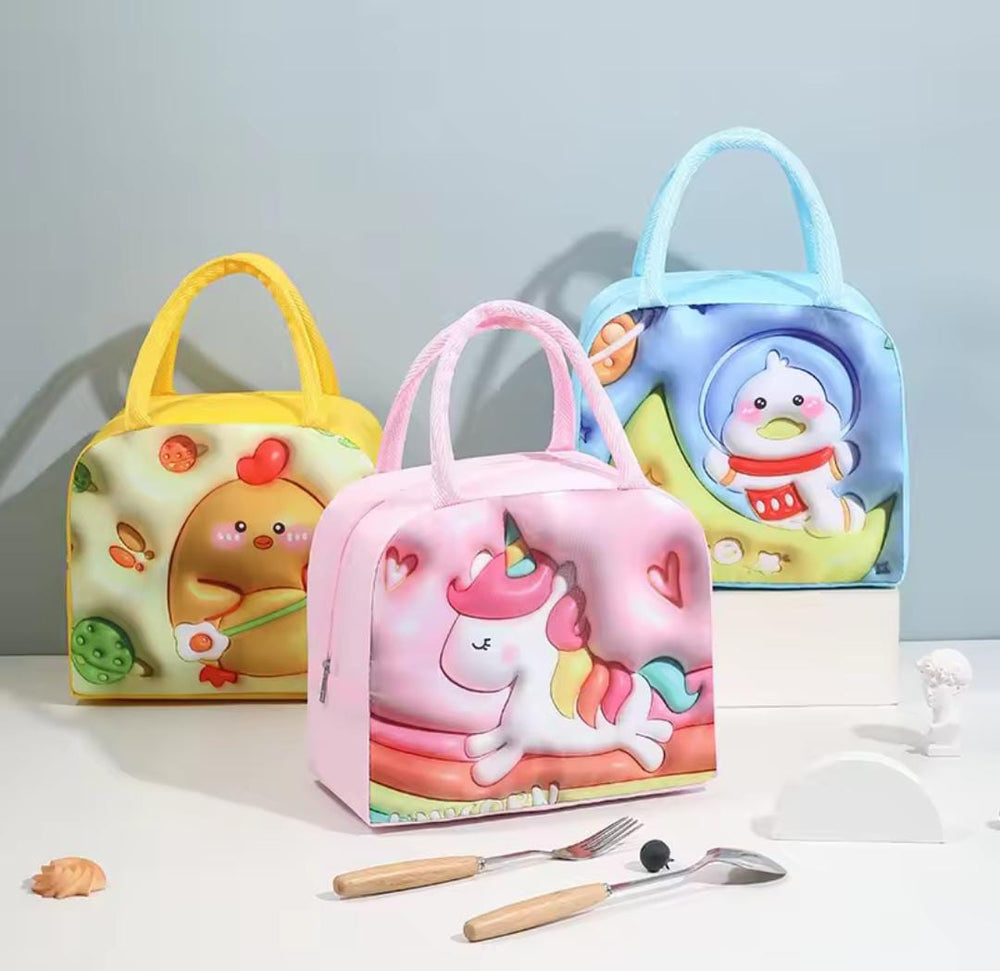 Colorful Cartoon Insulated Lunch Bags (Parachute Material) – Perfect for School & Travel