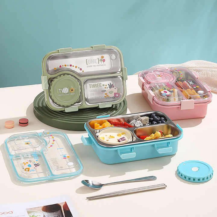 Insulated Modern & Stylish Stainless Steel (SUS304) Lunch Box with Dipping Cup (7122)