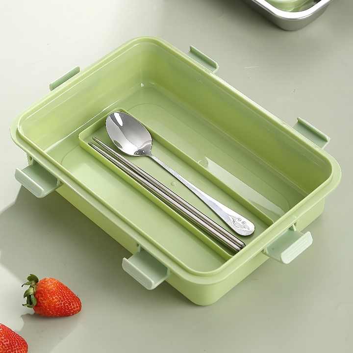 Modern Leakproof Stainless Steel (SUS304) Lunch box with Cutlery Grid & Sauce Compartment (7136)