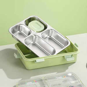 Modern Leakproof Stainless Steel (SUS304) Lunch box with Cutlery Grid & Sauce Compartment (7136)