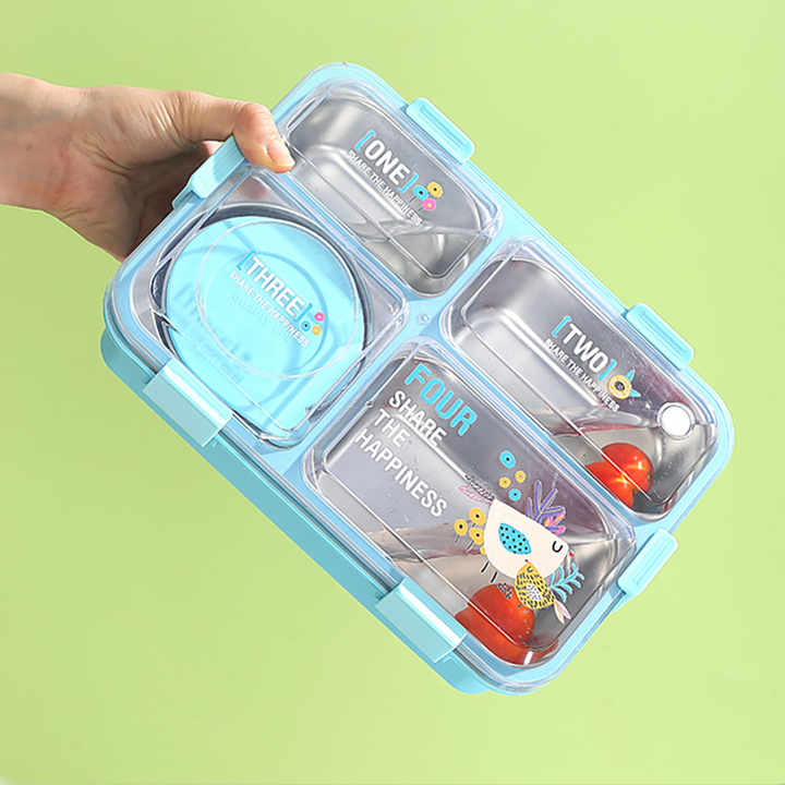 Modern Leakproof Stainless Steel (SUS304) Lunch box with Cutlery Grid & Sauce Compartment (7136)