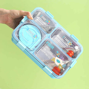Modern Leakproof Stainless Steel (SUS304) Lunch box with Cutlery Grid & Sauce Compartment (7136)