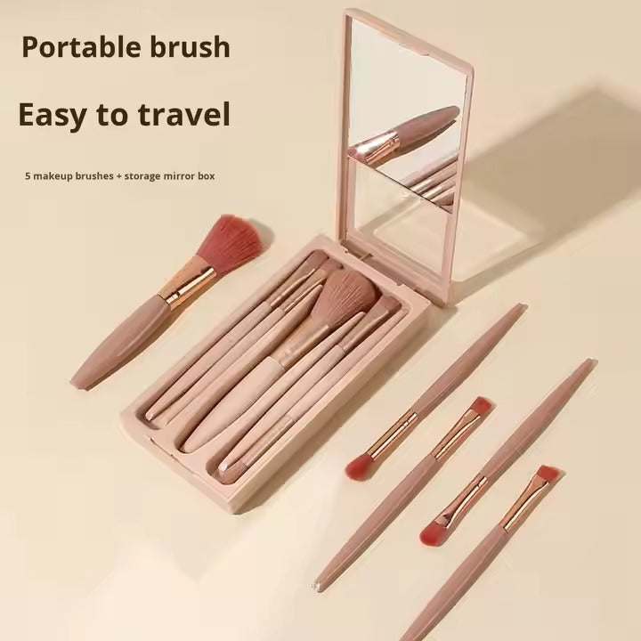 5-Piece Mini Makeup Brush Set with Mirror & Protective Case