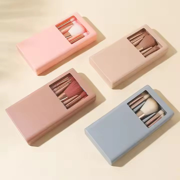 5-Piece Mini Makeup Brush Set with Mirror & Protective Case