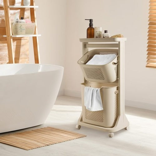 2-Tier Moveable Laundary Basket with Top Storage (2141) by Limon