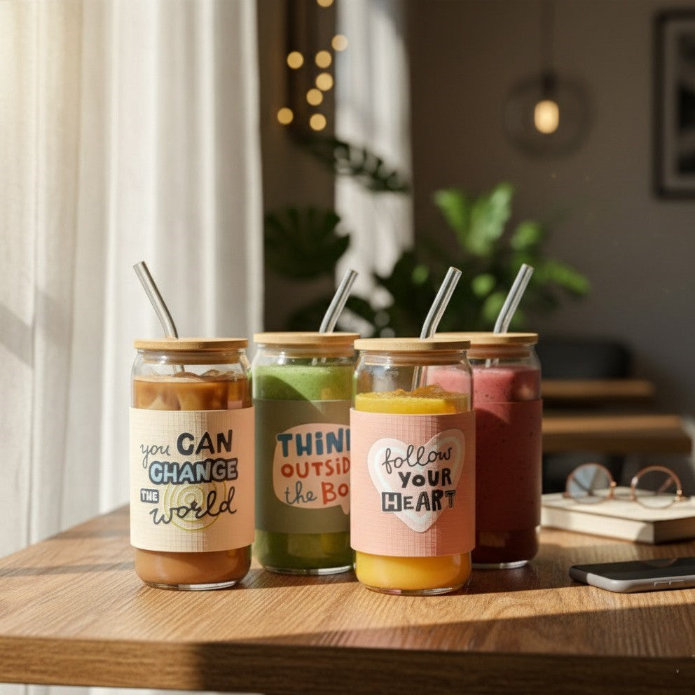CoolGrip Sleeve Glass Tumbler with Straw