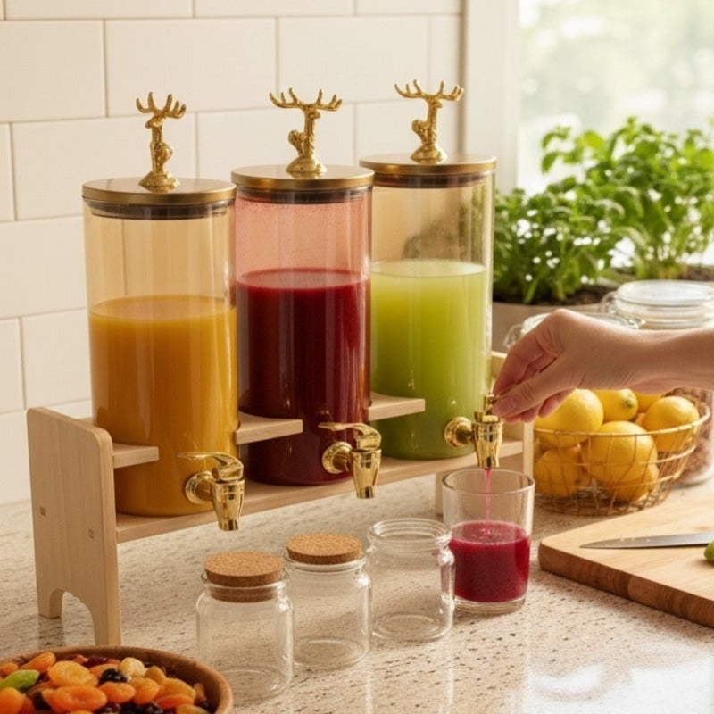 Antler-Topped Dispenser with Airtight Lid and Bamboo Stand – 3-Piece