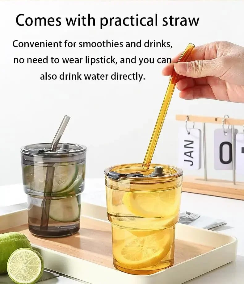 400ml Creative Amber Straw Glass Large Capacity Coffee Cup