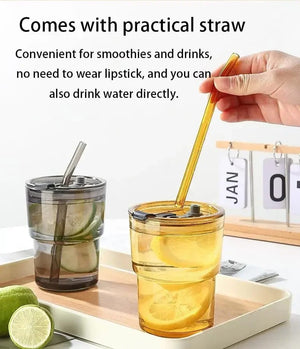 400ml Creative Amber Straw Glass Large Capacity Coffee Cup