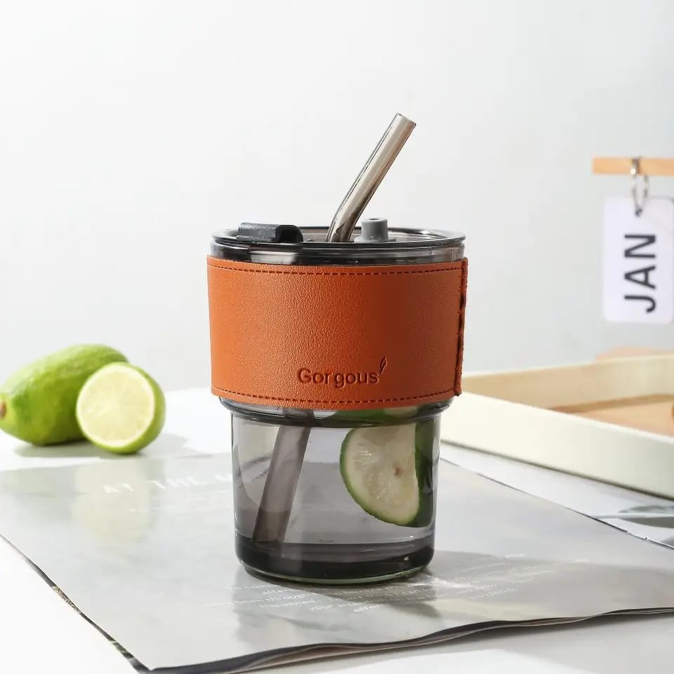 400ml Creative Amber Straw Glass Large Capacity Coffee Cup