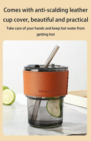 400ml Creative Amber Straw Glass Large Capacity Coffee Cup