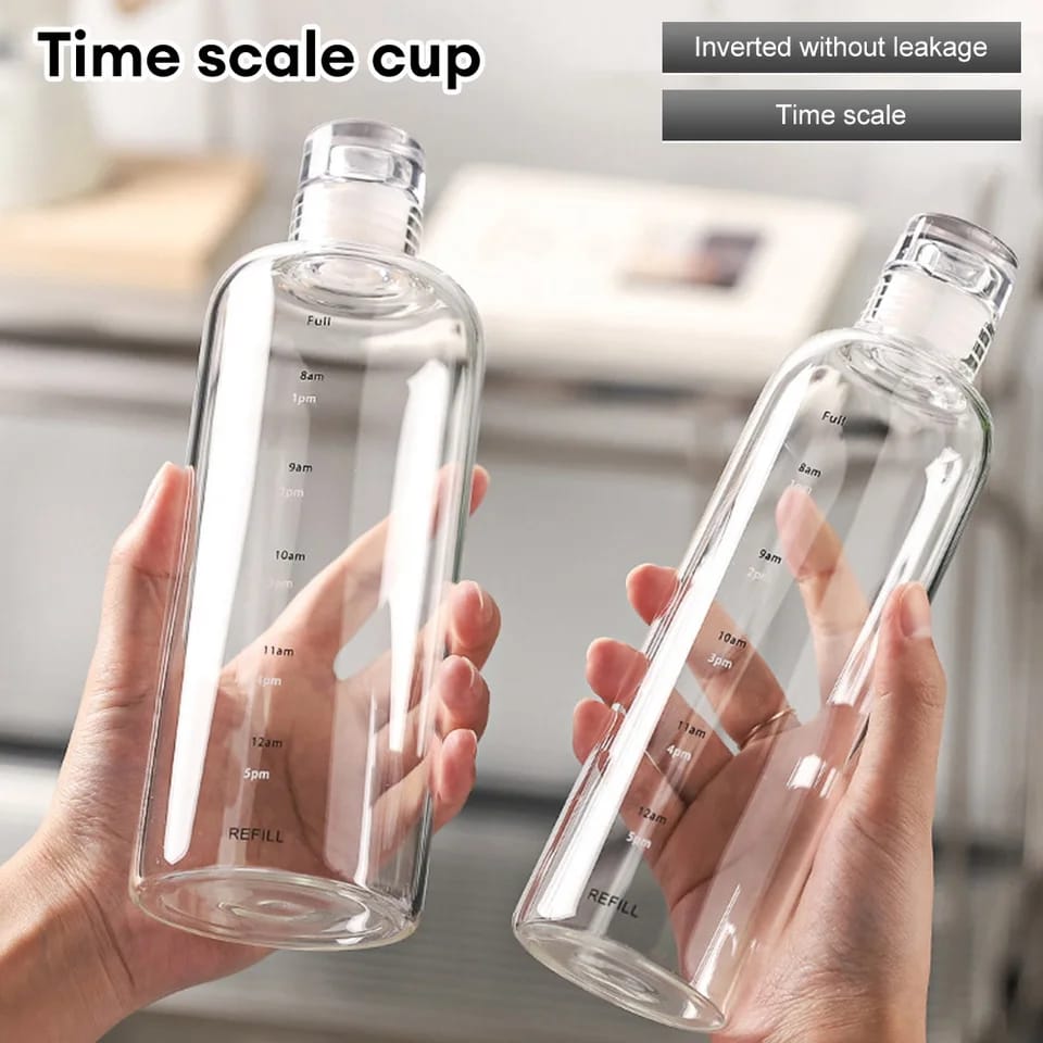 Clear Glass water bottle with Time Scale