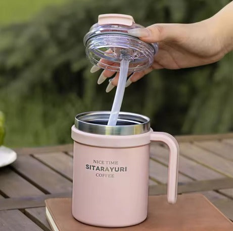 SITARAYURI Spill-Proof Dual-Lid Insulated Stainless Steel Mug (500ml) (ZF-032)