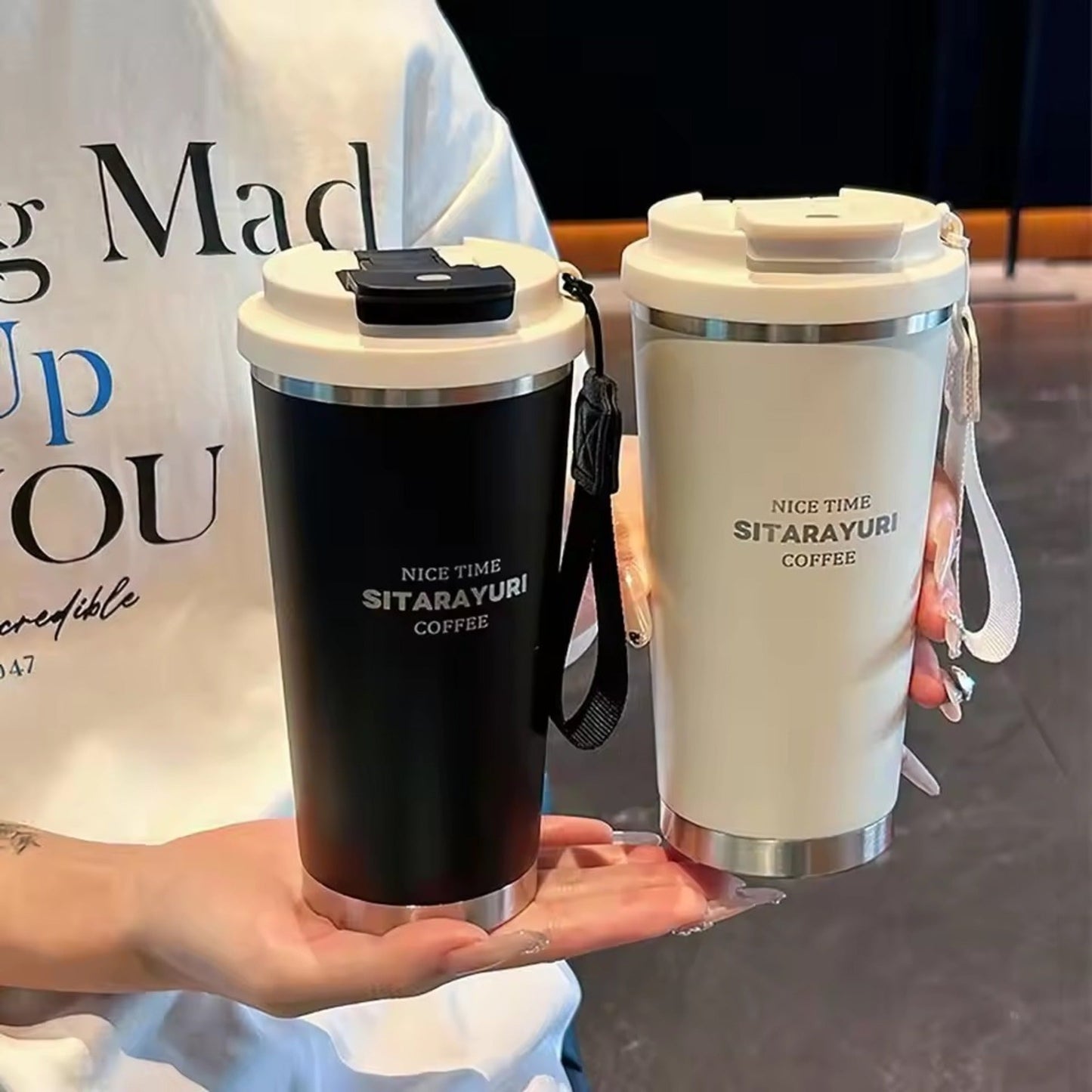 SITARAYURI 560ml Insulated Coffee Mug – Built-in Filter & Smart Lid (ZF-028)