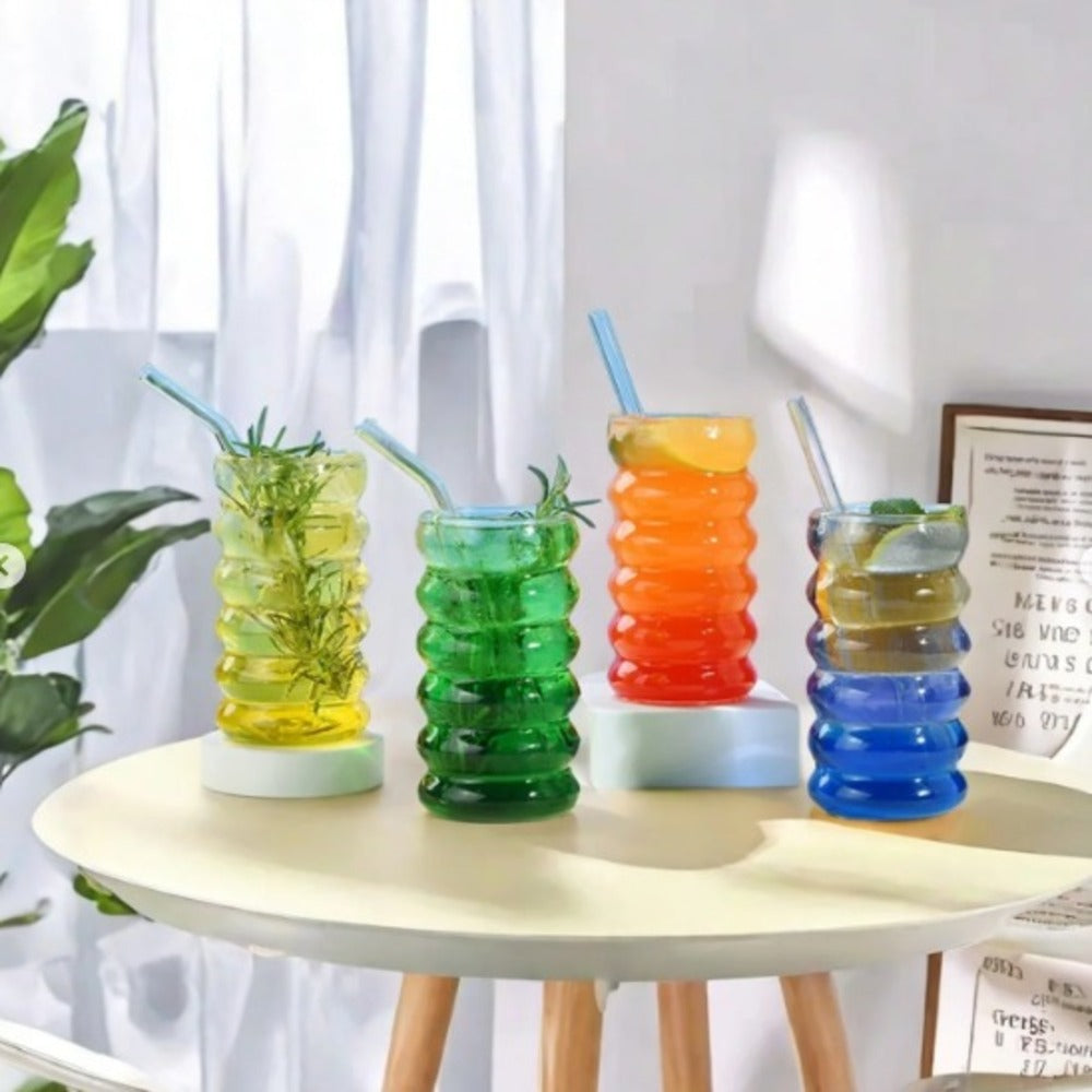 BubbleWave Glass Tumbler with Wooden Lid & Straw