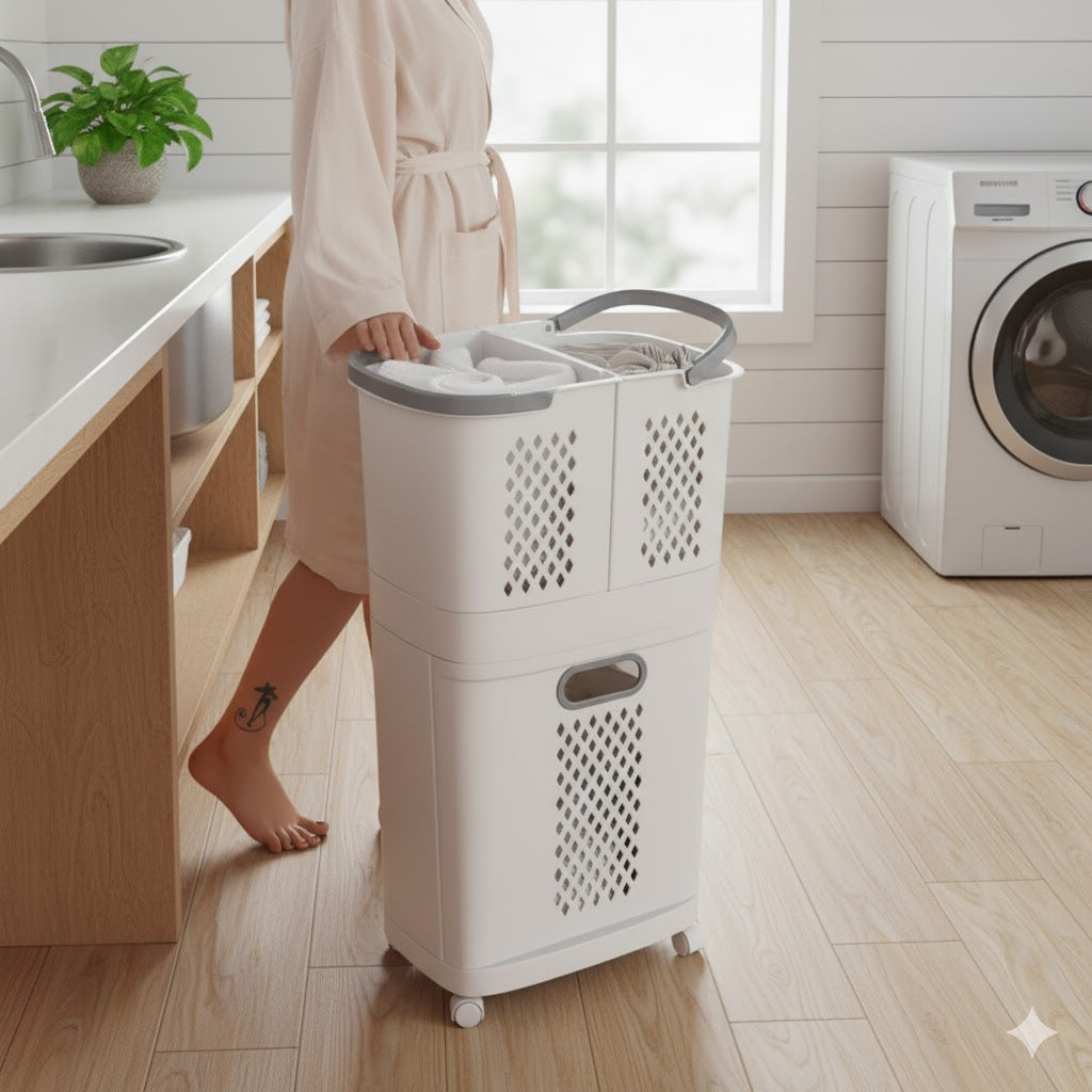 3-Tier Rolling Basket with Detachable Compartments
