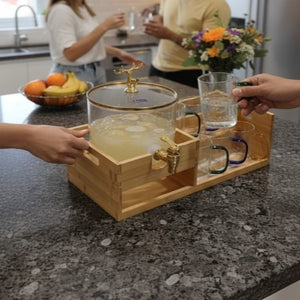 Echou GoldenDeer Glass Dispenser Set with Wooden Stand & 6 Glasses