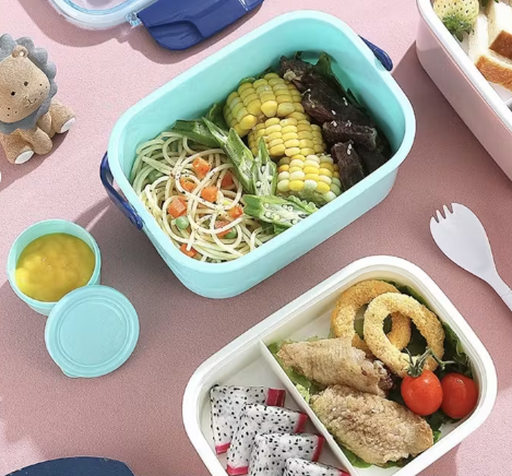 Snap & Munch Double Decker Lunch Box with Handle, Sauce Bowl, and Spoon